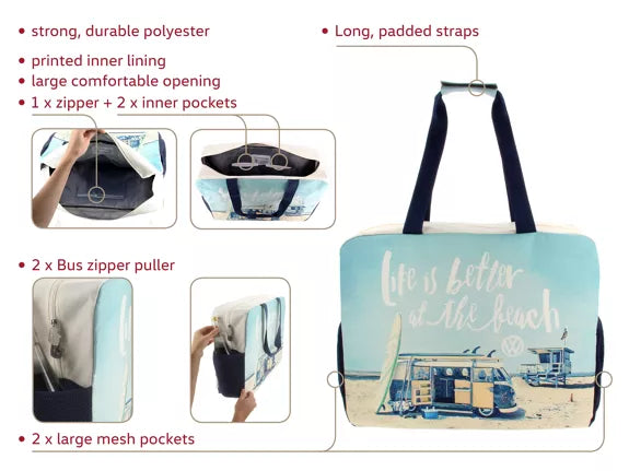 VW Combi SAC DE PLAGE, DE VOYAGE, DE WEEK-END, DE TRAINING ET DE YOGA - BLEU