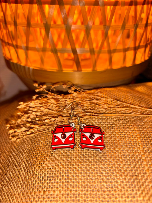 BOUCLES D'OREILLES EN BOIS - Bus de face