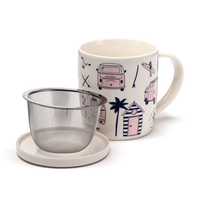 Mug Porcelaine avec Infuseur et Couvercle - Volkswagen Van Bus Combi VW T1 Explore More