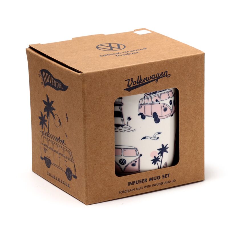 Mug Porcelaine avec Infuseur et Couvercle - Volkswagen Van Bus Combi VW T1 Explore More