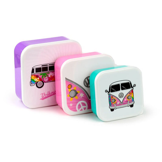 Lot de 3 Boîtes Repas Volkswagen - mauve, rose et verte