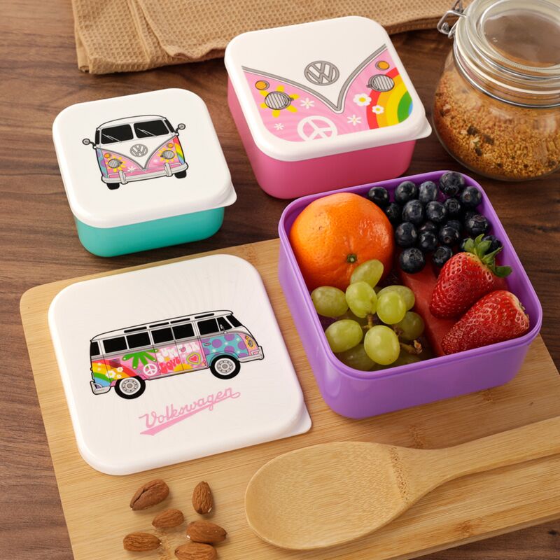 Lot de 3 Boîtes Repas Volkswagen - mauve, rose et verte